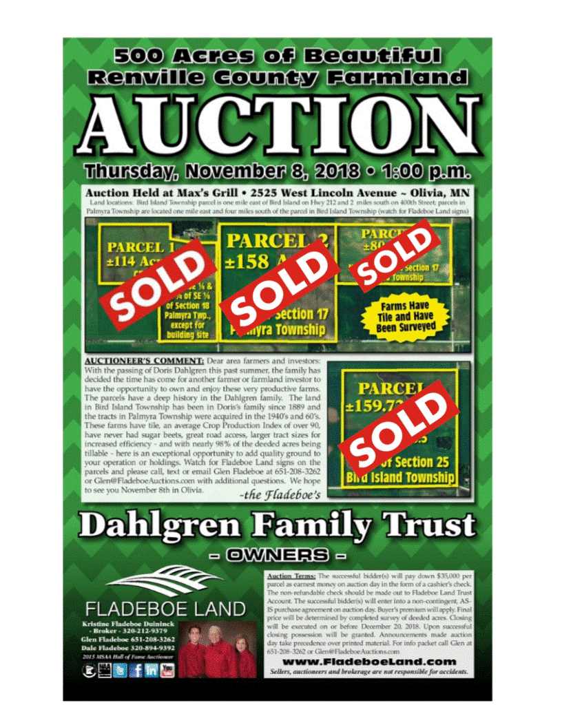 SOLD - 400+ ACRES RENVILLE COUNTY FARMLAND - SOLD