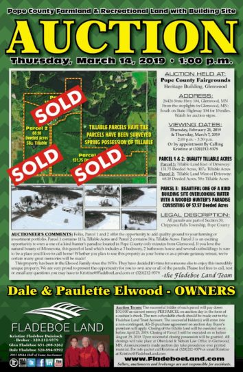 SOLD - POPE CO. FARMLAND & RECREATIONAL LAND W/BLDG SITE- MARCH 14, 2019 AT 1:00 PM - 3 PARCELS FOR SALE
