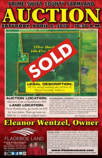SOLD - AUCTION - PRIME SWIFT COUNTY FARMLAND  - 148.47+/- TILLABLE ACRES