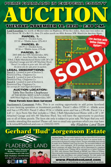 SOLD - Farmland Auction - 3 Parcels in Chippewa Co - Tuesday, November 10th, 2020 at 2 PM