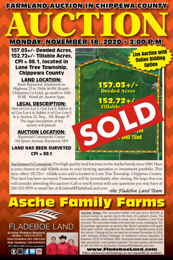 SOLD - Farmland Auction - Chippewa Co. - Monday, November 16th, 2020 at 2 PM