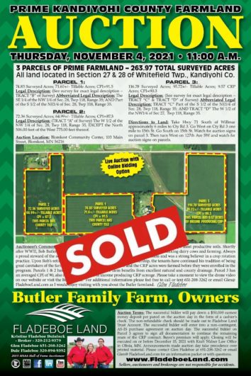 SOLD - Farmland Auction in Kandiyohi County – 3 Parcels of Prime Farmland - 263.97 Total Surveyed Acres