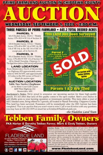 SOLD - Farmland Auction - 3 Parcels of Prime Chippewa Co. Farmland - 443.2 Total Deeded Acres - Auction Wednesday, September 1st, 2021 at 2 PM