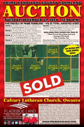 SOLD - Prime Kandiyohi County Farmland - 5 Parcels of Prime Farmland – 416.02+/- Total Surveyed Acres - Auction Tues., December 21st, 2021 at 11 AM