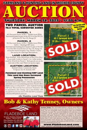 SOLD - Farmland & Hunting Land Auction in Meeker County - 78.5 Total Surveyed Acres - 2 Parcel Auction - Thurs., March 24th, 2022 at 11 AM