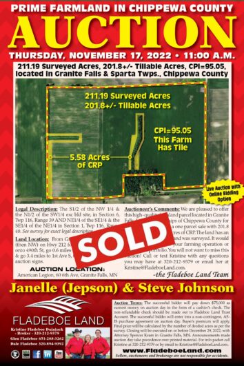 SOLD - Prime Farmland in Chippewa County - 211.19 Surveyed Acres - Auction Thurs., November 17th, 2022 at 11 AM
