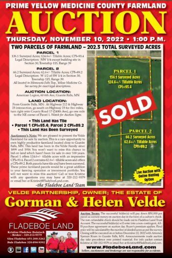 SOLD -Prime Farmland in Yellow Medicine Co. - 2 Parcel Auction - 202.3 Total Surveyed Acres - Thurs., Nov 10th, 2022 at 1 PM