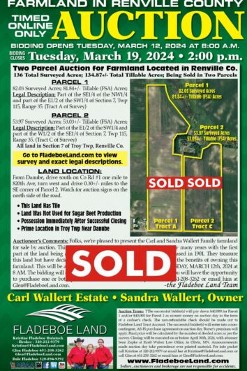 SOLD - Renville Co Online Only Timed Farmland Auction - 2 Parcel Auction for Farmland Located in Sec 7 of Troy Twp, Renville Co - Bidding Opens March 12th, 2024 at 8 AM